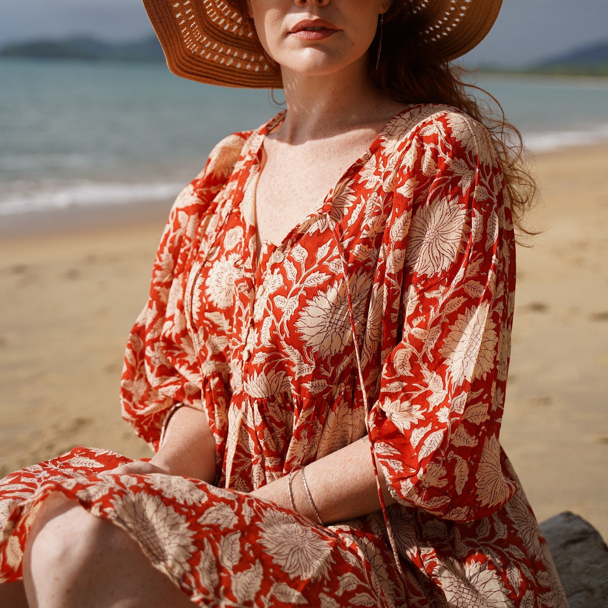 Hawa Kurzarmkleid – Rost Sonnenblume