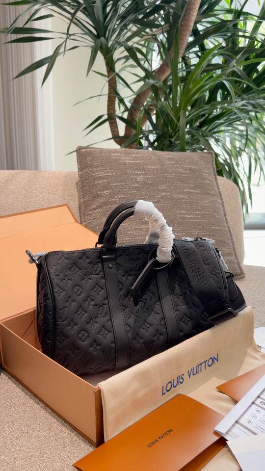 Black Embossed Leather Mini Travel Bag