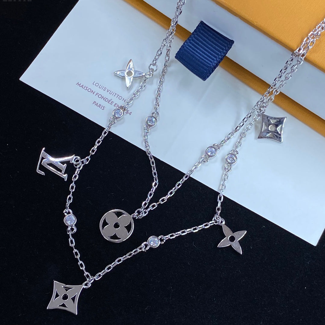 Flower Pendant Double Layer Necklace
