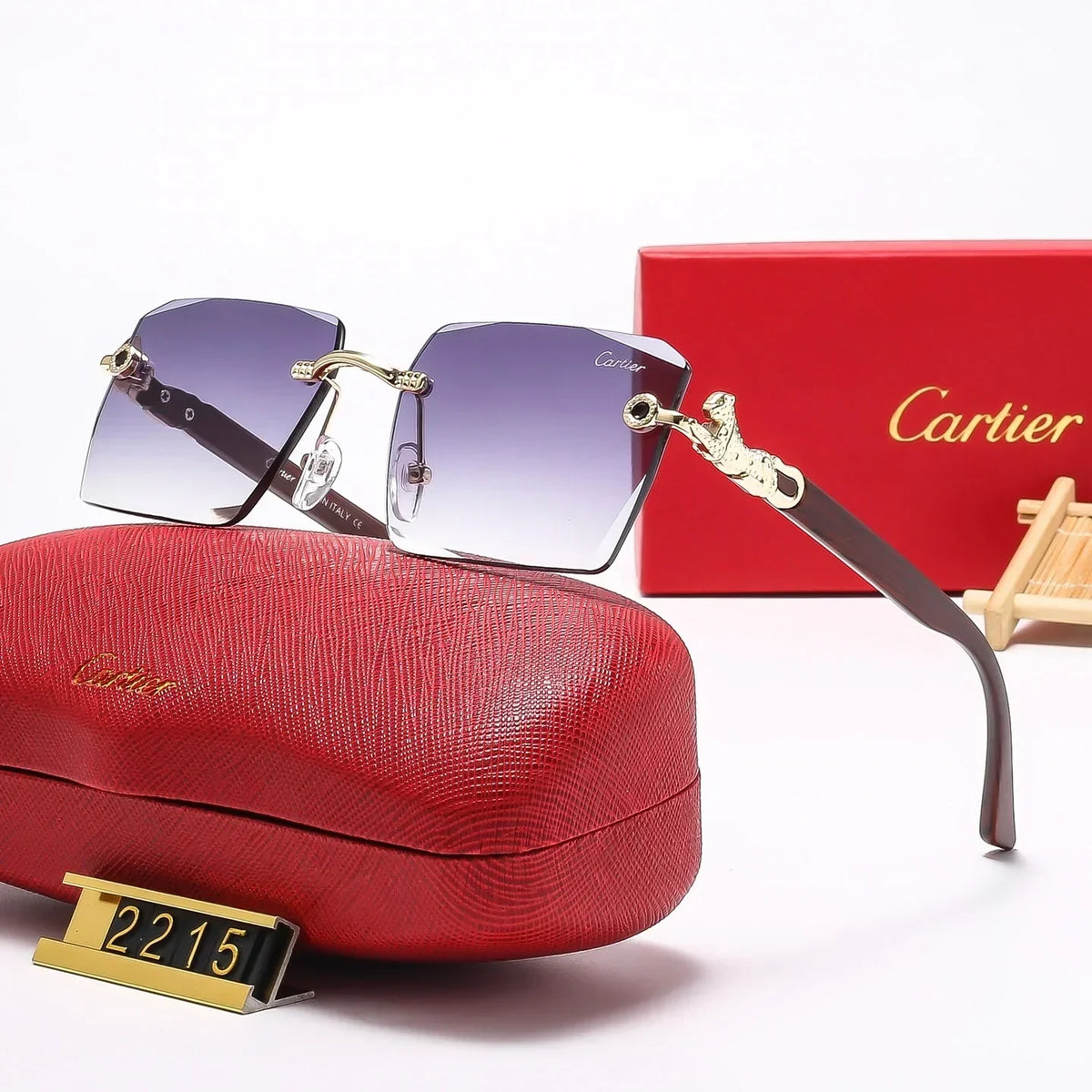 Square frameless leopard head Sunglasses 2215