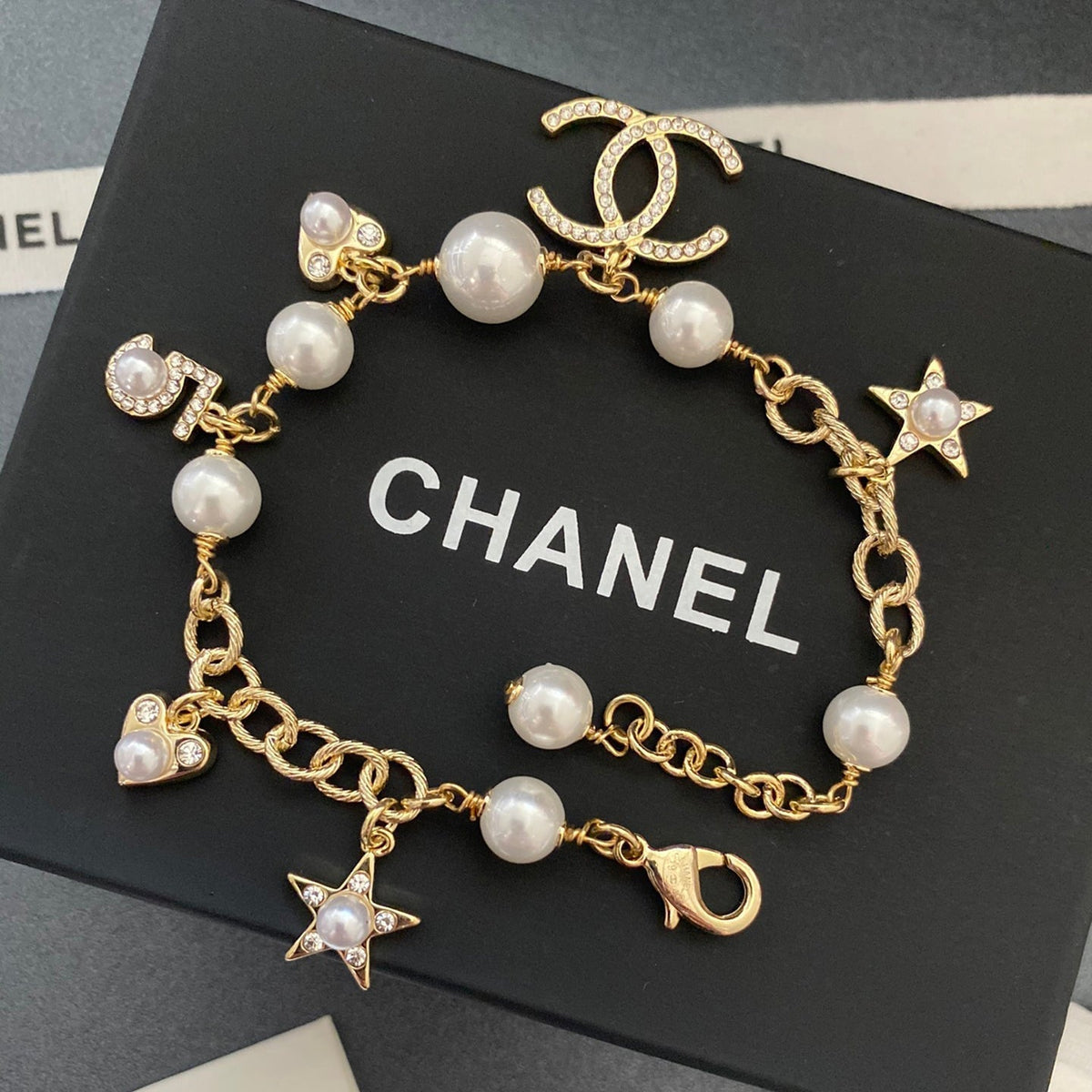 Stern Herz Perlenanhänger Armband