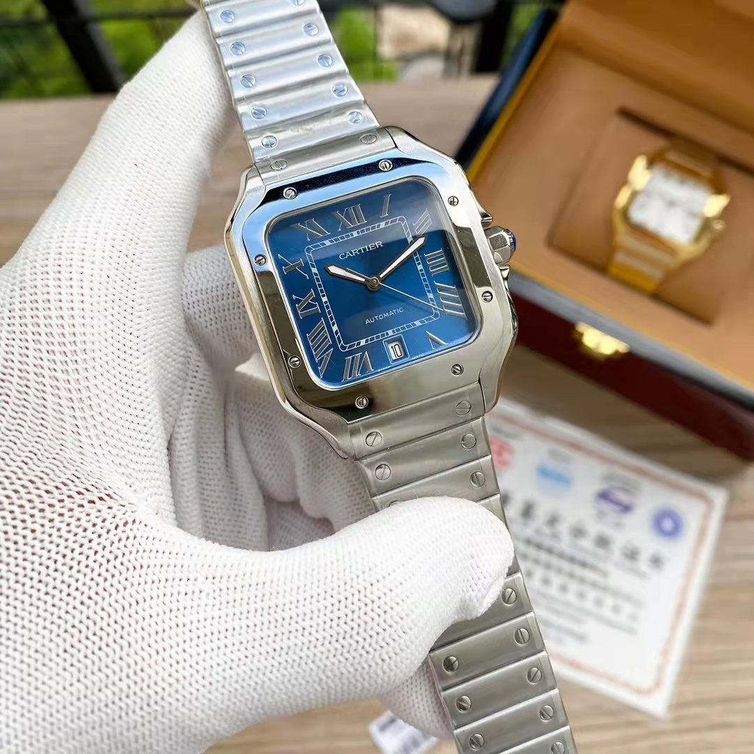 Steel Mechanical Watch 18 Style Options Classic Square Roman Numeral Design Luxury Look