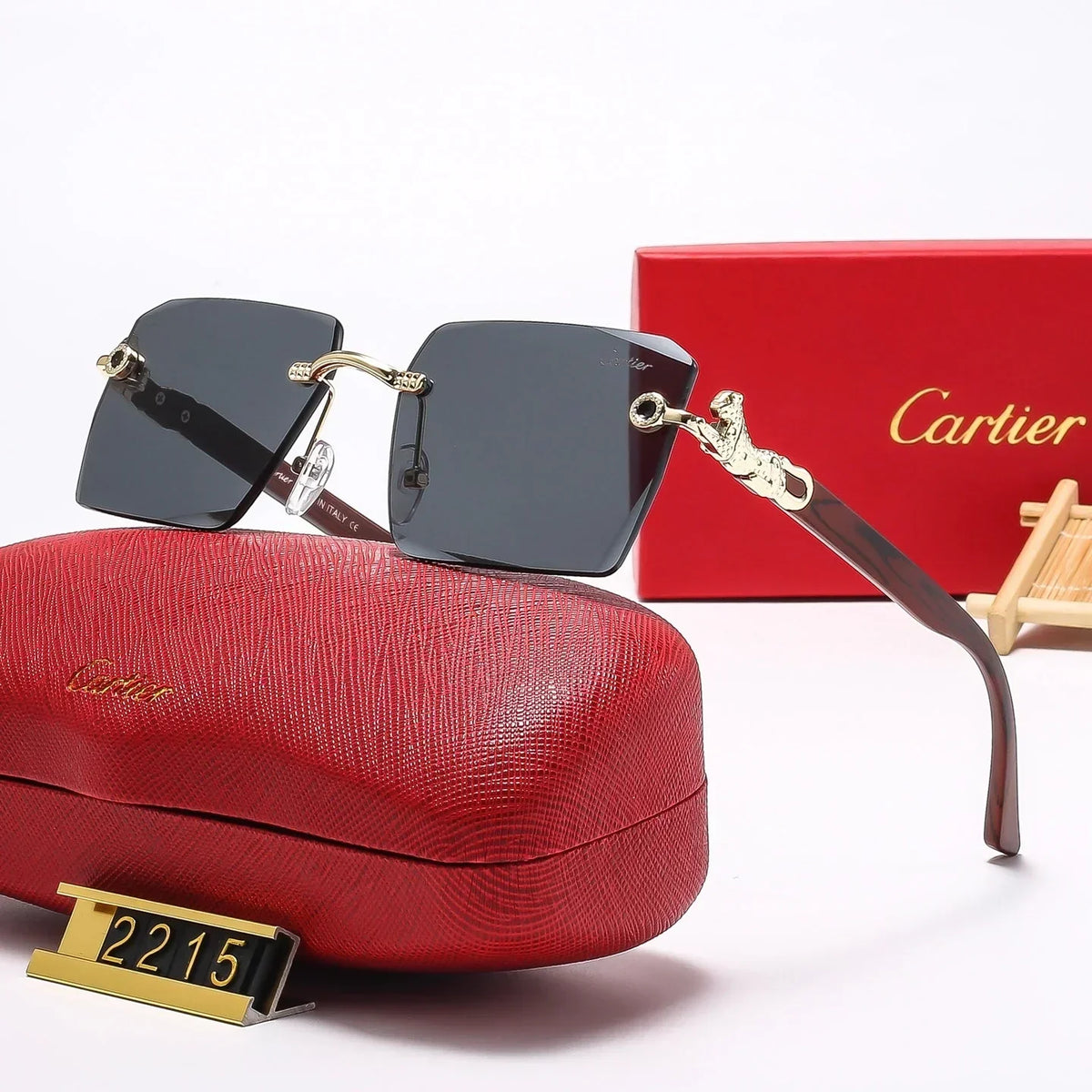 Square frameless leopard head Sunglasses 2215