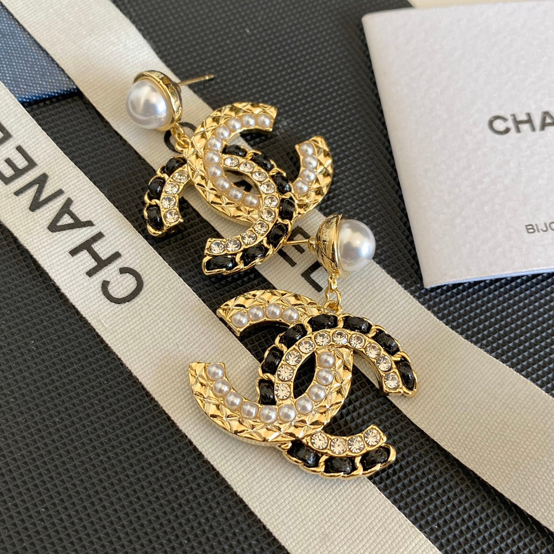 Perlen-Diamant-Leder-Naht-Ohrringe