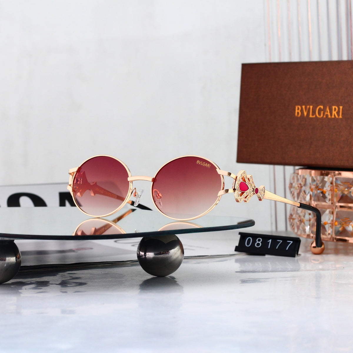 Luxury Vintage Oval Metal Frame Sunglasses - 08177