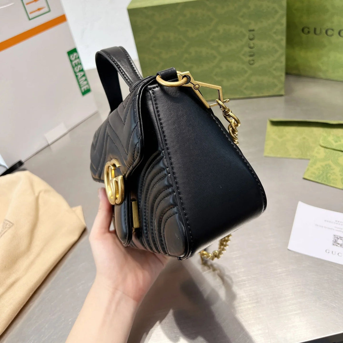 Monogram Flap Chain Mini Handle Bag