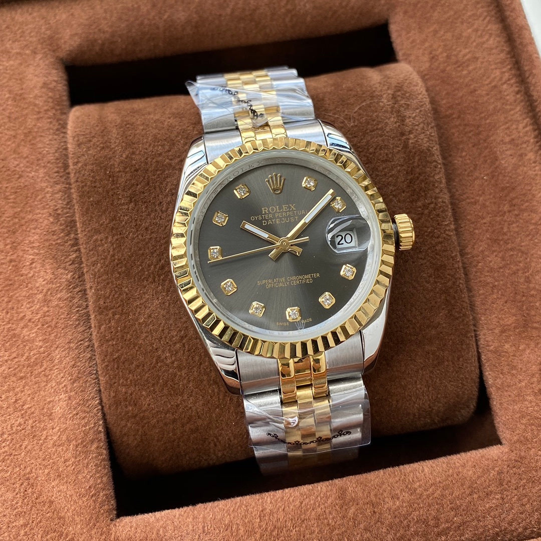 Classic Stainless Steel Luxury Dress Watch – 5-Color Dial Collection with Crystal Markers, Elegant Gold & Two-Tone Finishes