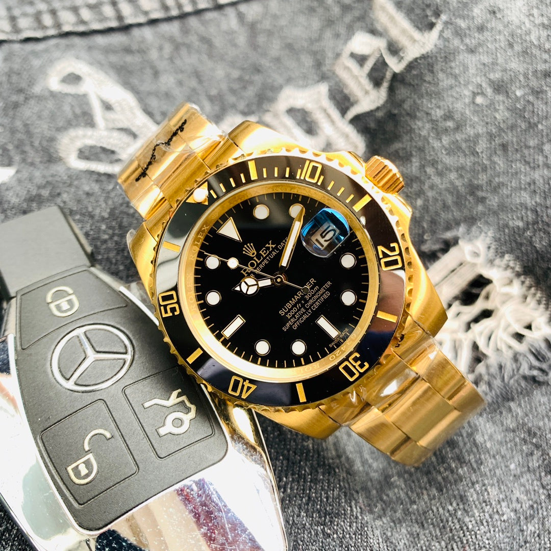 Men’s Premium Gold-Tone Stainless Steel Automatic Dive Watch – Signature Black Dial, Classic Sport Luxury Style