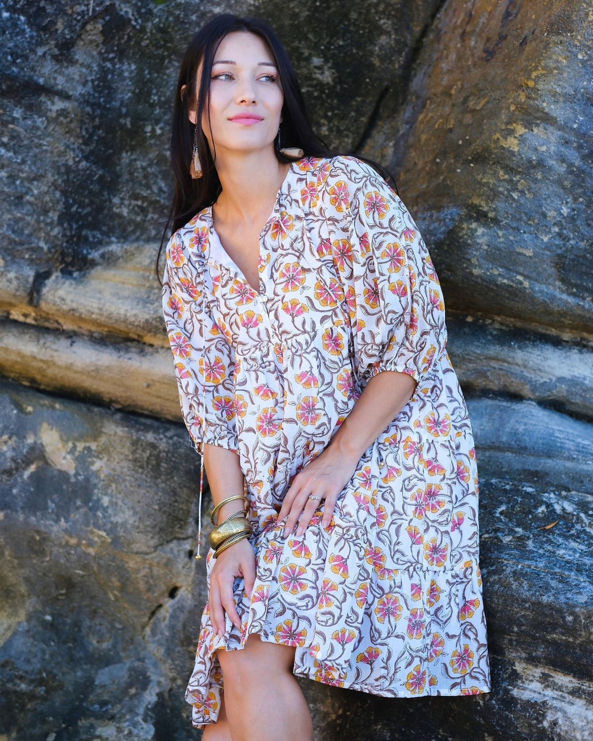 Neera Kurzarmkleid mit Blütenmuster