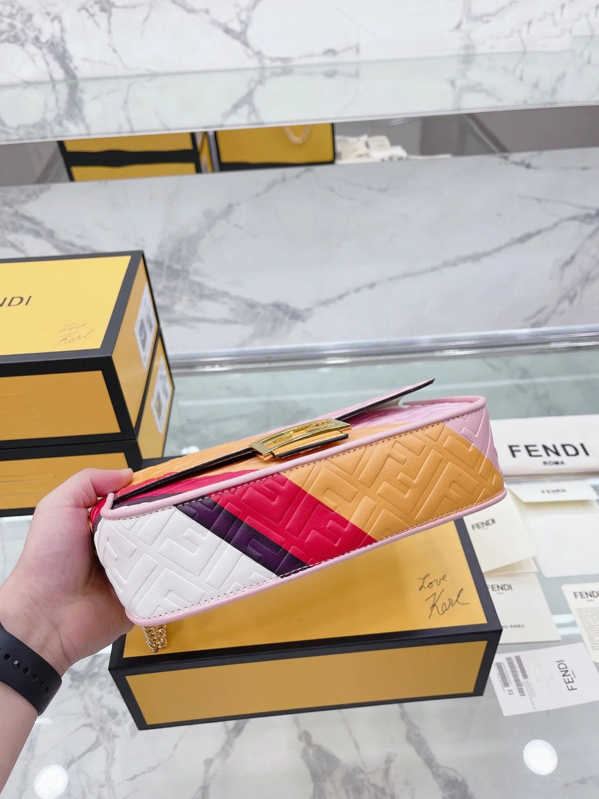 Colorblock 3D Letter Chain Baguette Bag