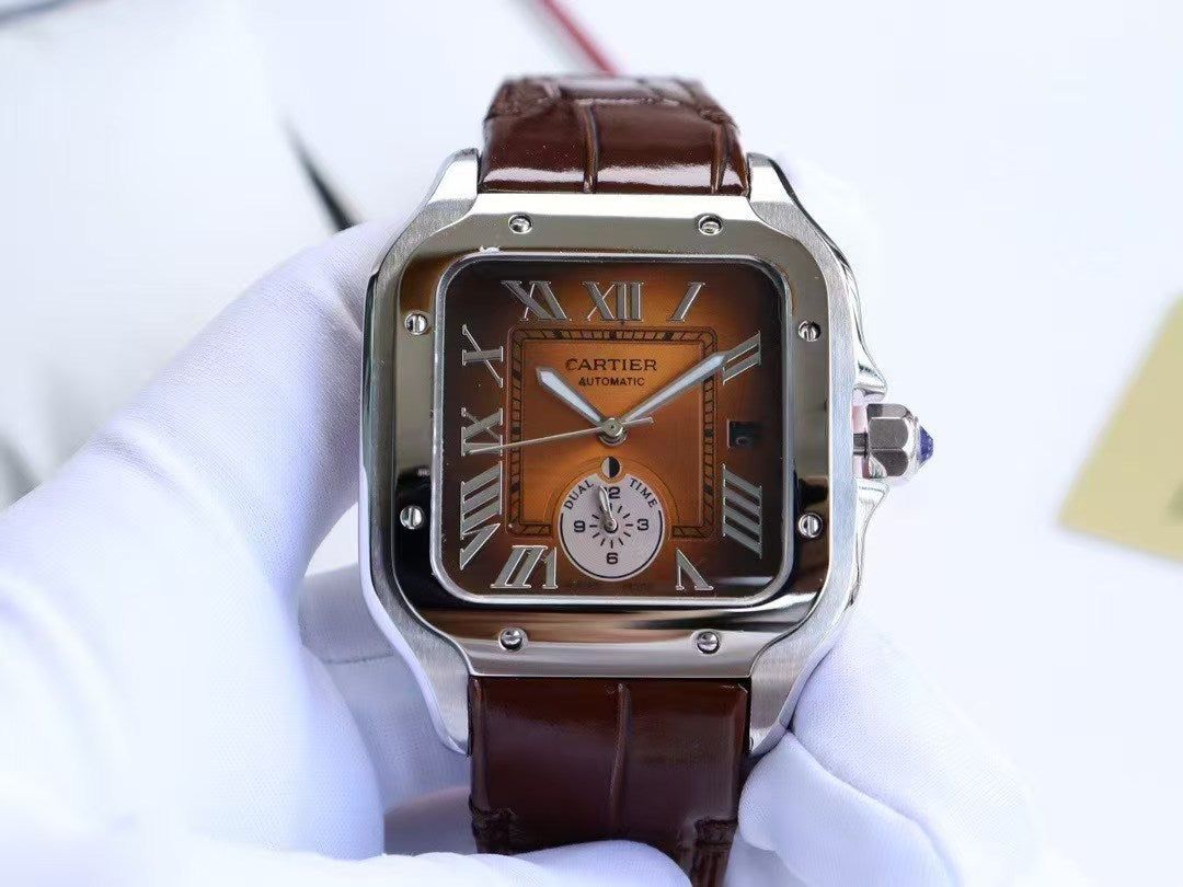 Premium Stainless Steel Mechanical Watch 4 Style Options Classic Square Dual Time Design Luxury Look