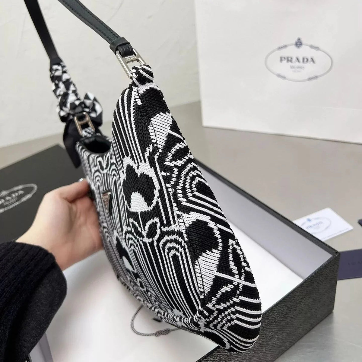 Cleo Series Jacquard Knit Shoulder Bag