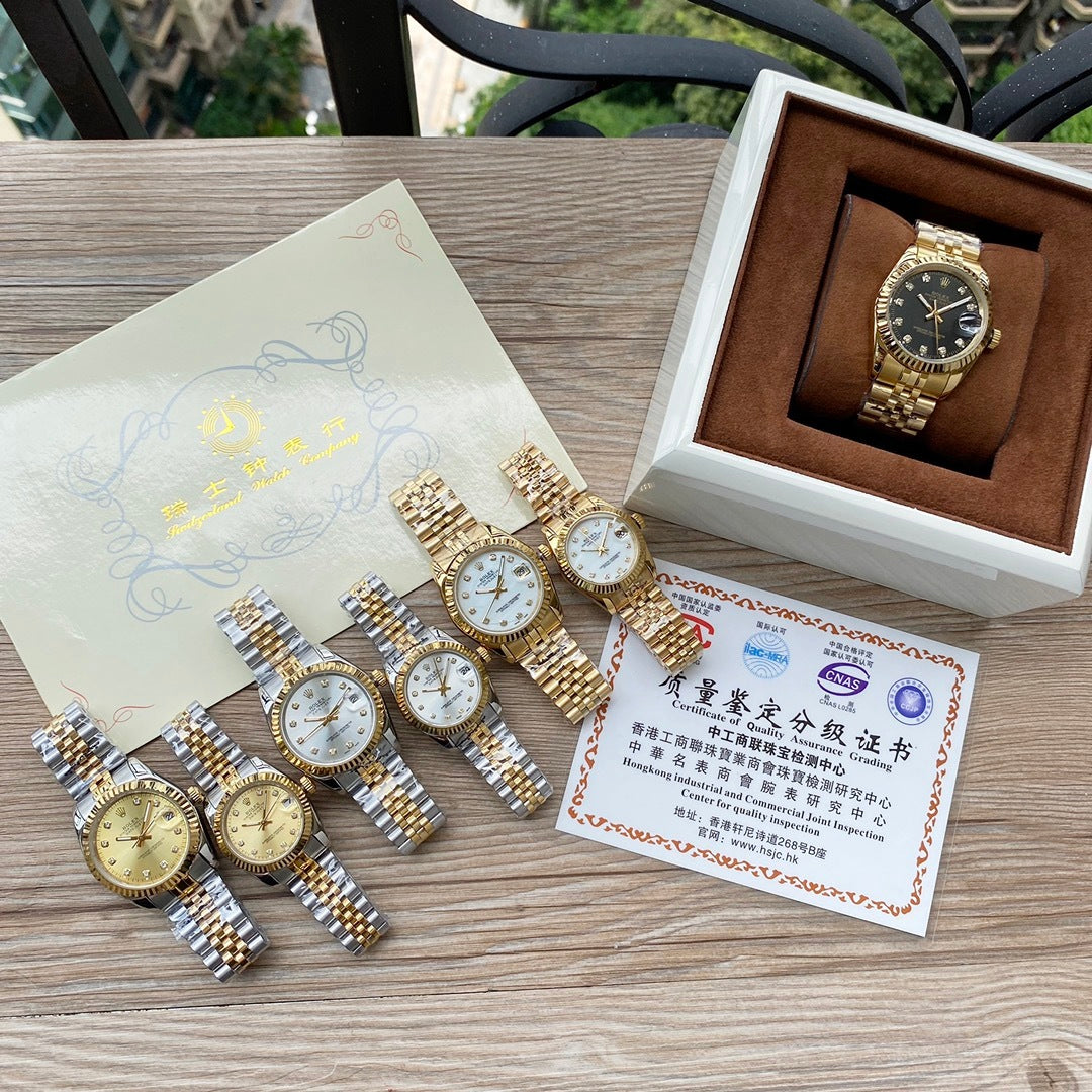 Classic Stainless Steel Luxury Dress Watch – 5-Color Dial Collection with Crystal Markers, Elegant Gold & Two-Tone Finishes