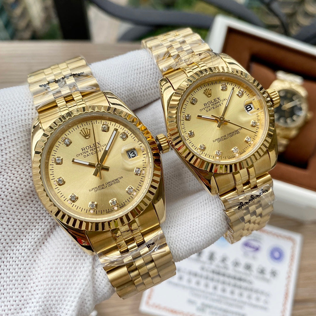 Classic Stainless Steel Luxury Dress Watch – 5-Color Dial Collection with Crystal Markers, Elegant Gold & Two-Tone Finishes