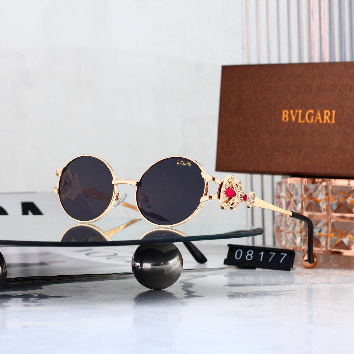 Luxury Vintage Oval Metal Frame Sunglasses - 08177