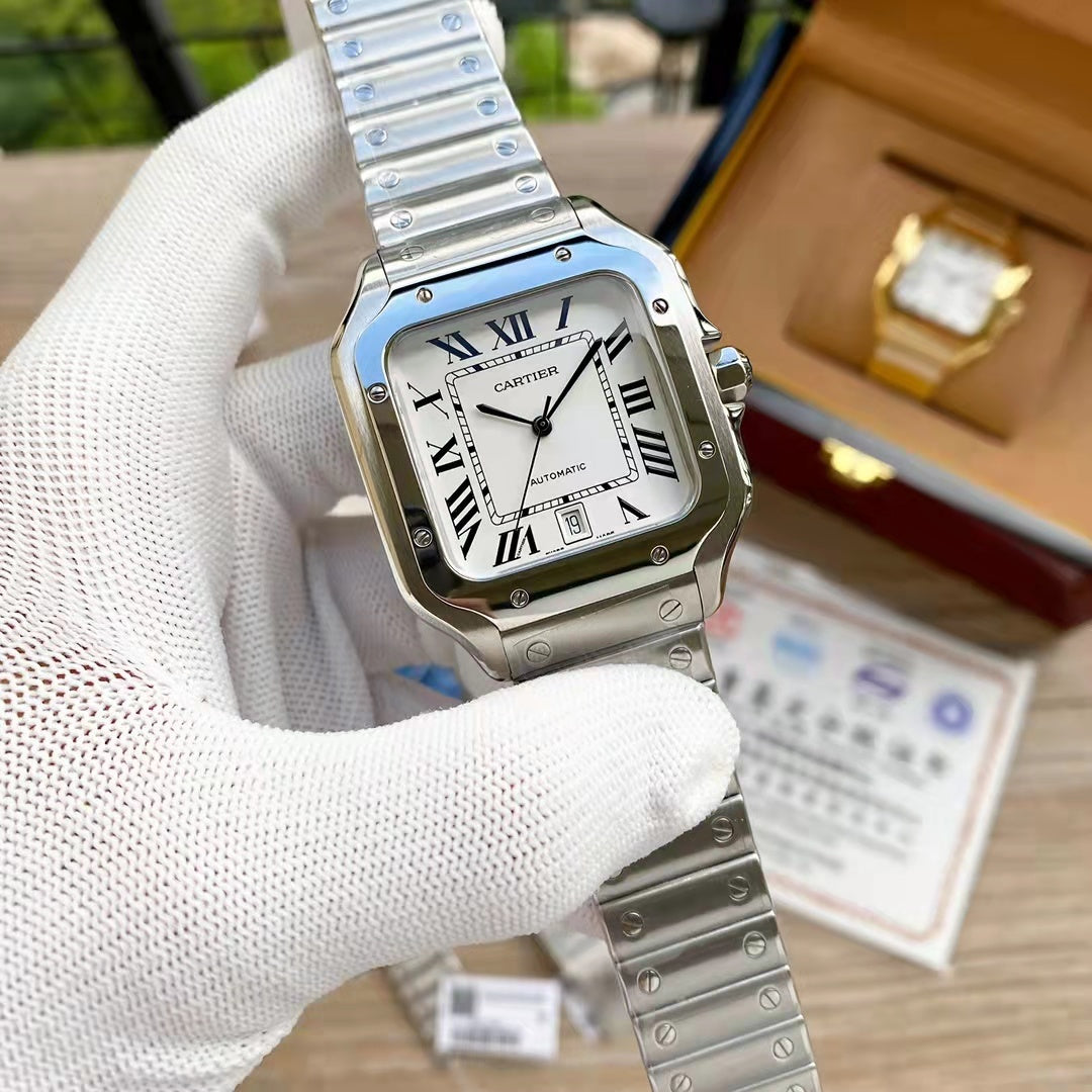 Steel Mechanical Watch 18 Style Options Classic Square Roman Numeral Design Luxury Look