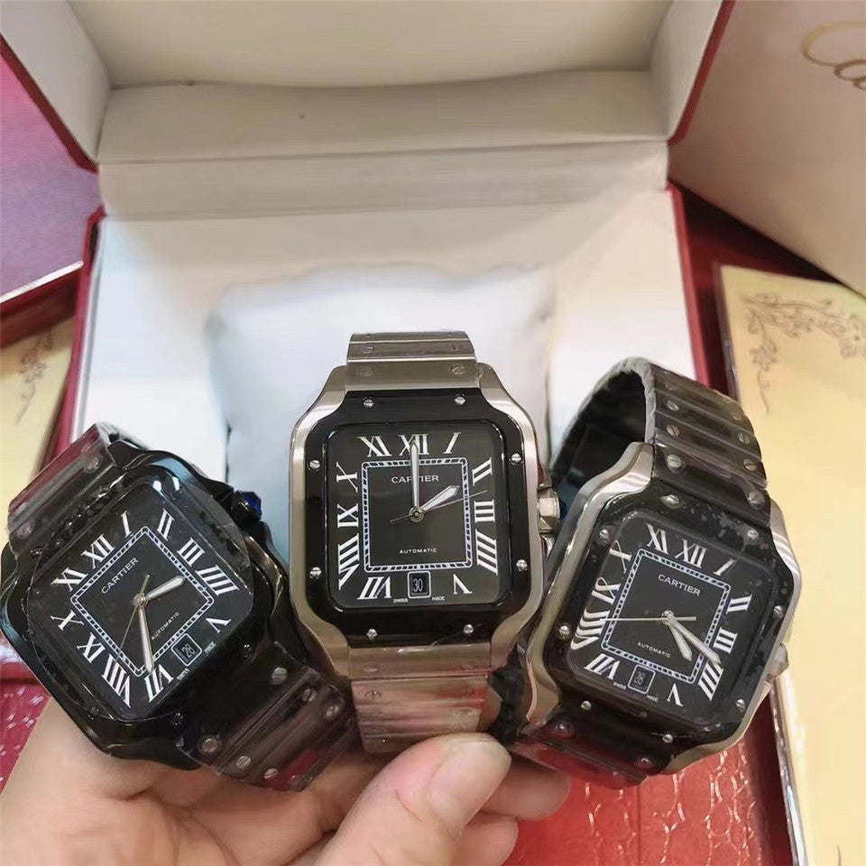 Steel Mechanical Watch 18 Style Options Classic Square Roman Numeral Design Luxury Look