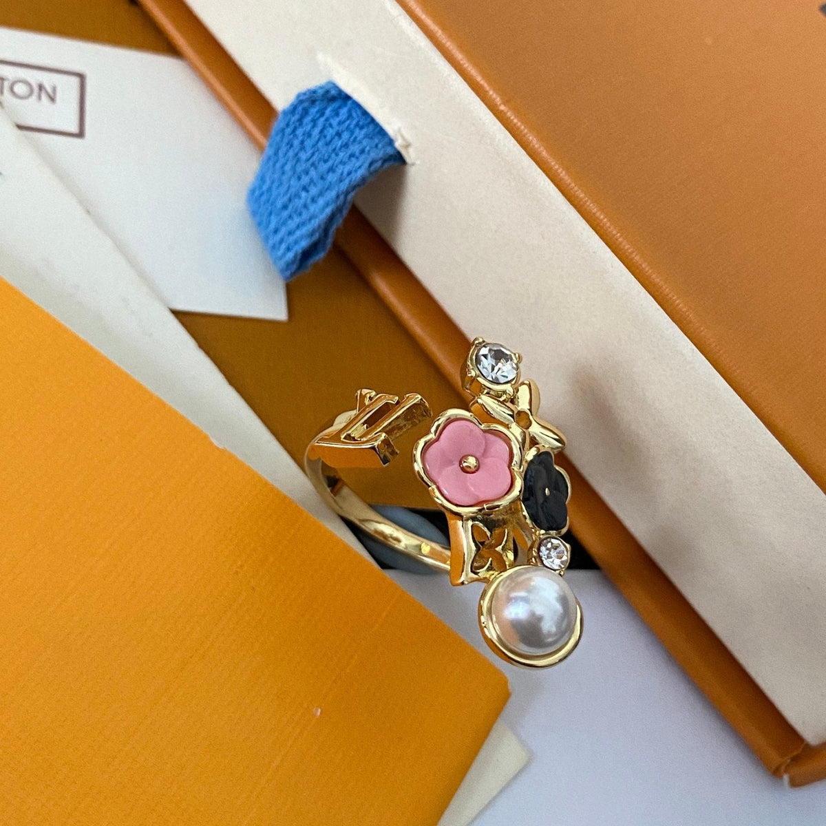 Blumen Perlen Mode Offener Ring