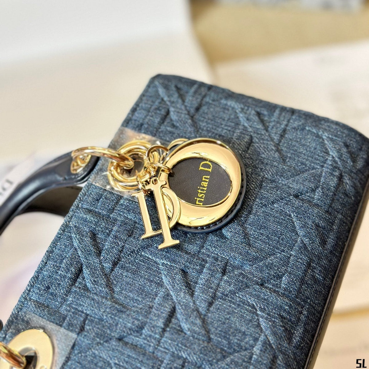 Blaue Graphic Cannage Denim Mittlere D-Joy Tasche