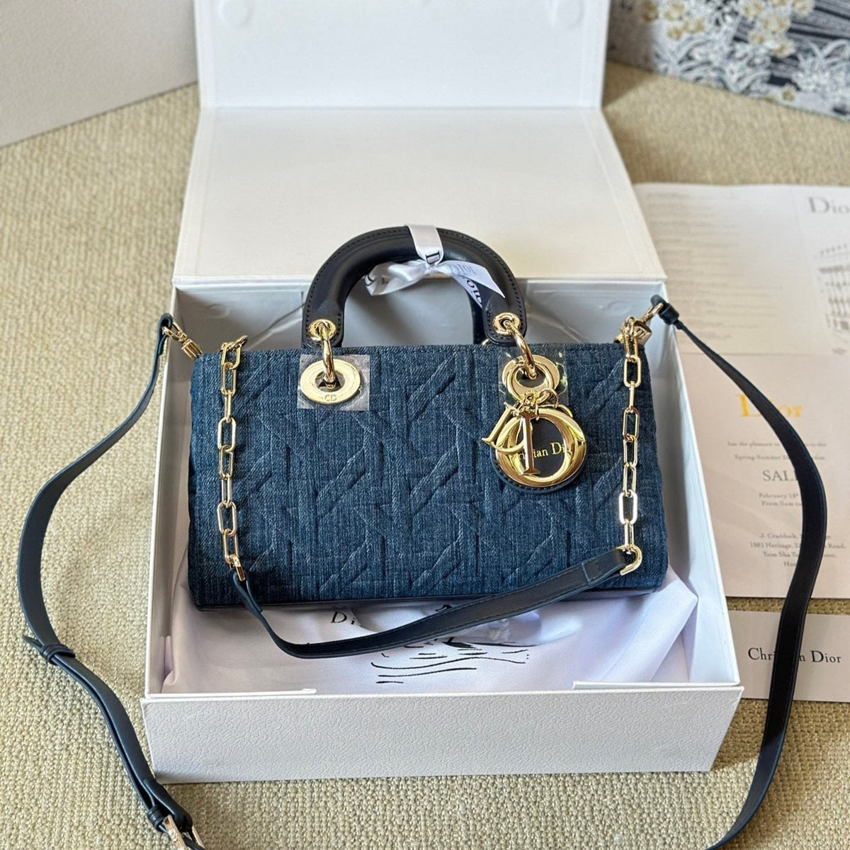 Blaue Graphic Cannage Denim Mittlere D-Joy Tasche