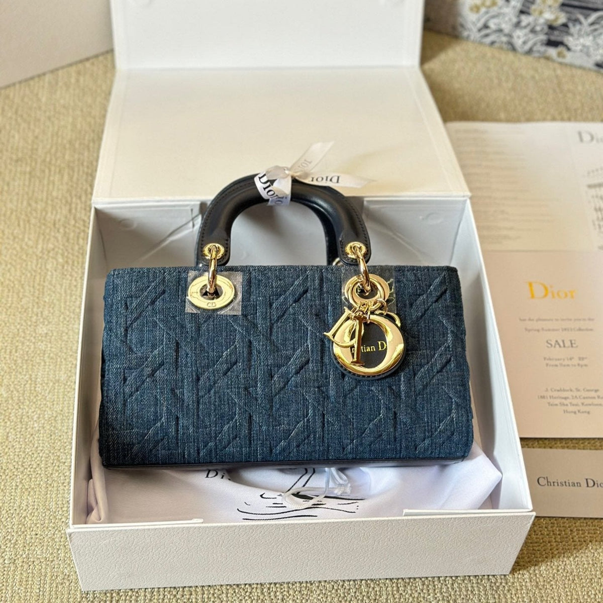 Blaue Graphic Cannage Denim Mittlere D-Joy Tasche
