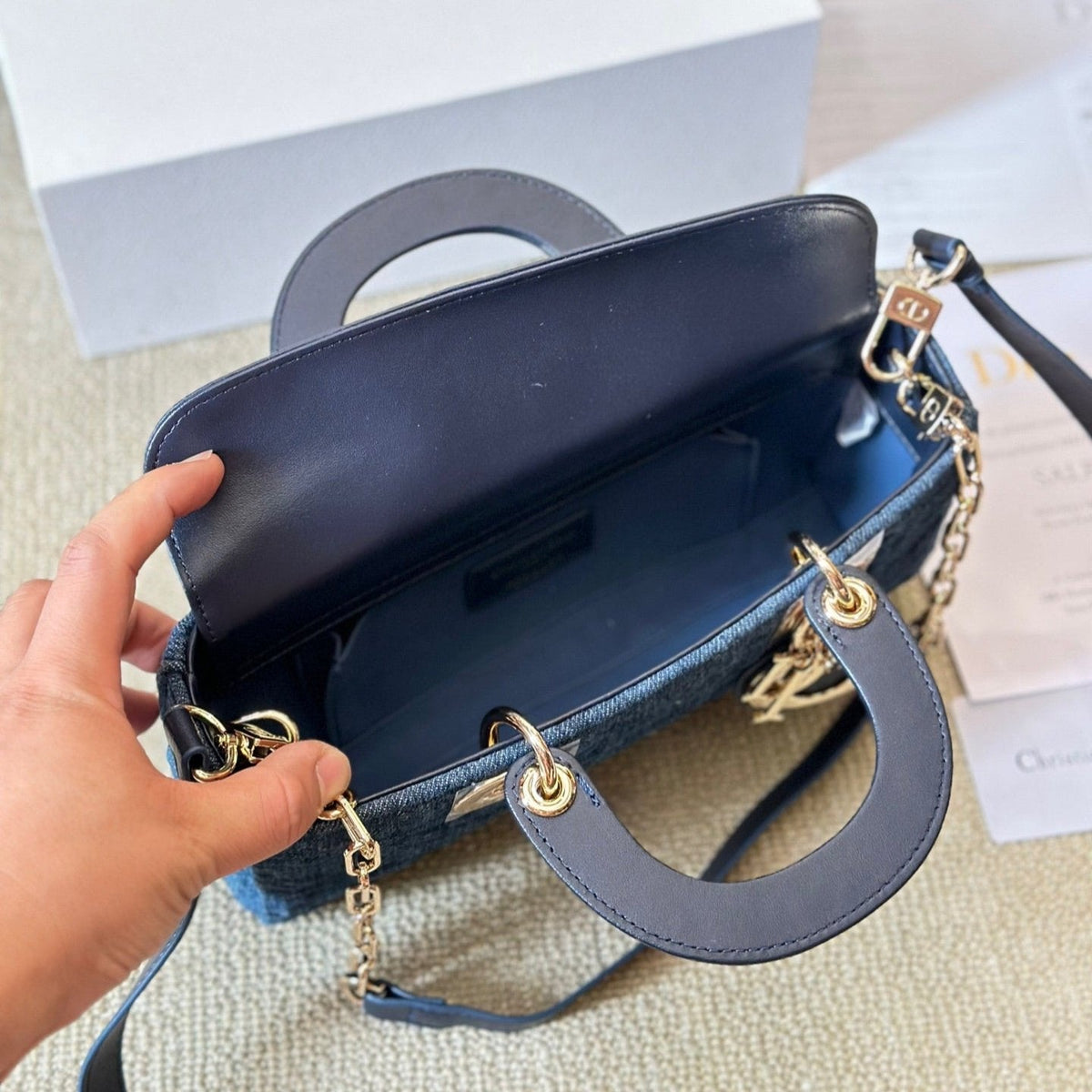 Blaue Graphic Cannage Denim Mittlere D-Joy Tasche