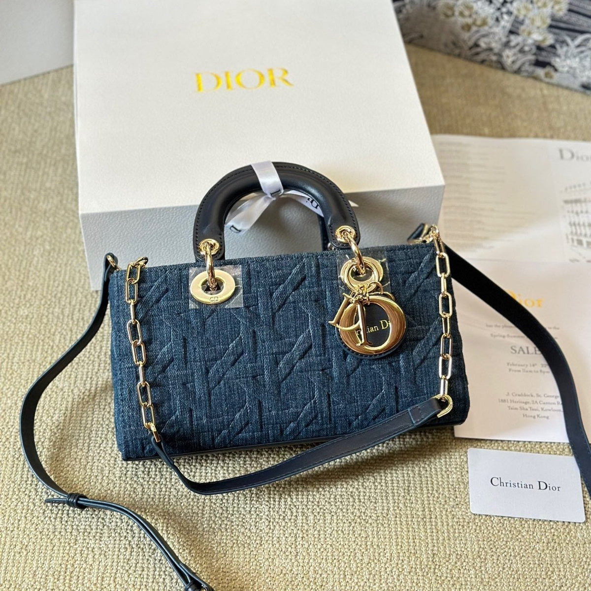 Blaue Graphic Cannage Denim Mittlere D-Joy Tasche