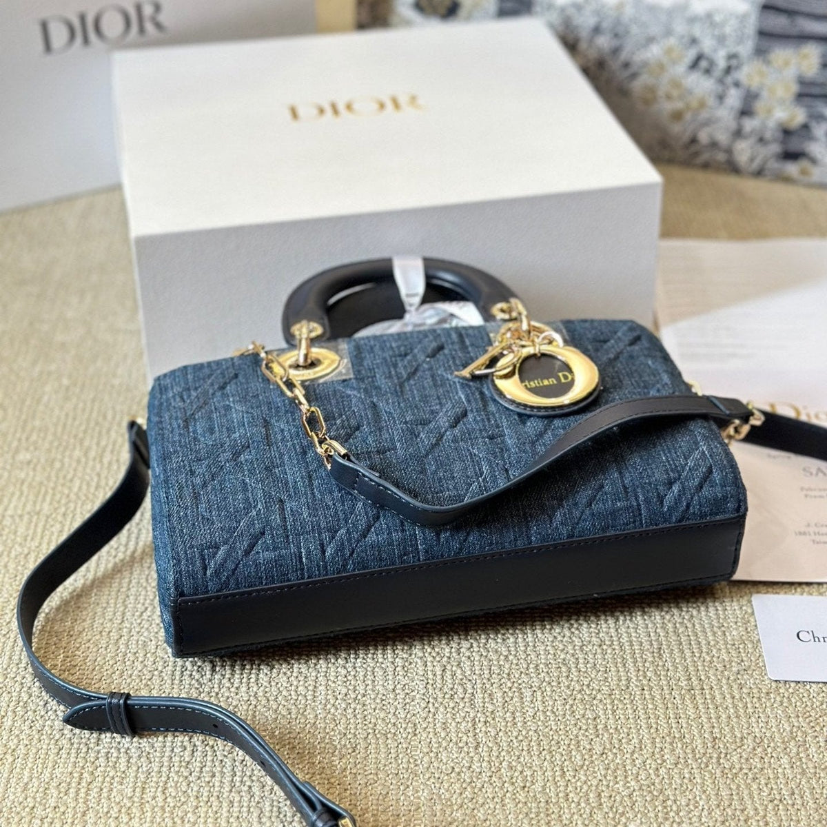 Blaue Graphic Cannage Denim Mittlere D-Joy Tasche