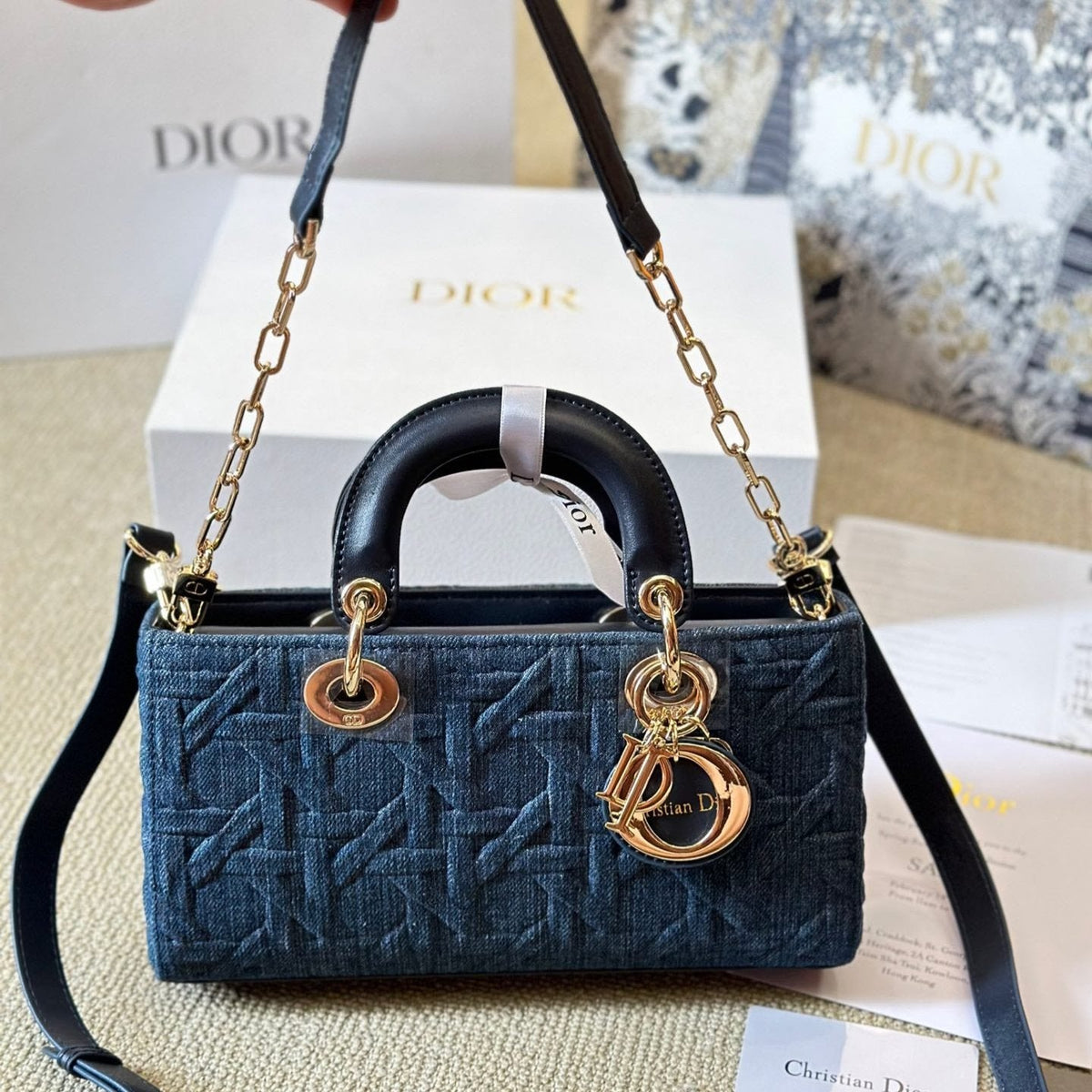 Blaue Graphic Cannage Denim Mittlere D-Joy Tasche