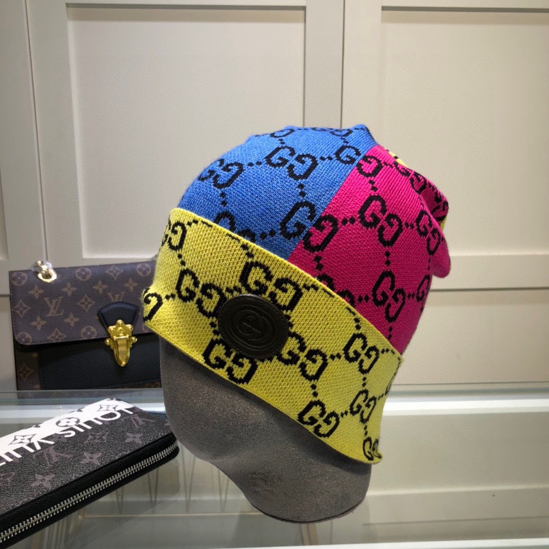 Unisex Patchwork-Farbnaht-Beanie-Mütze