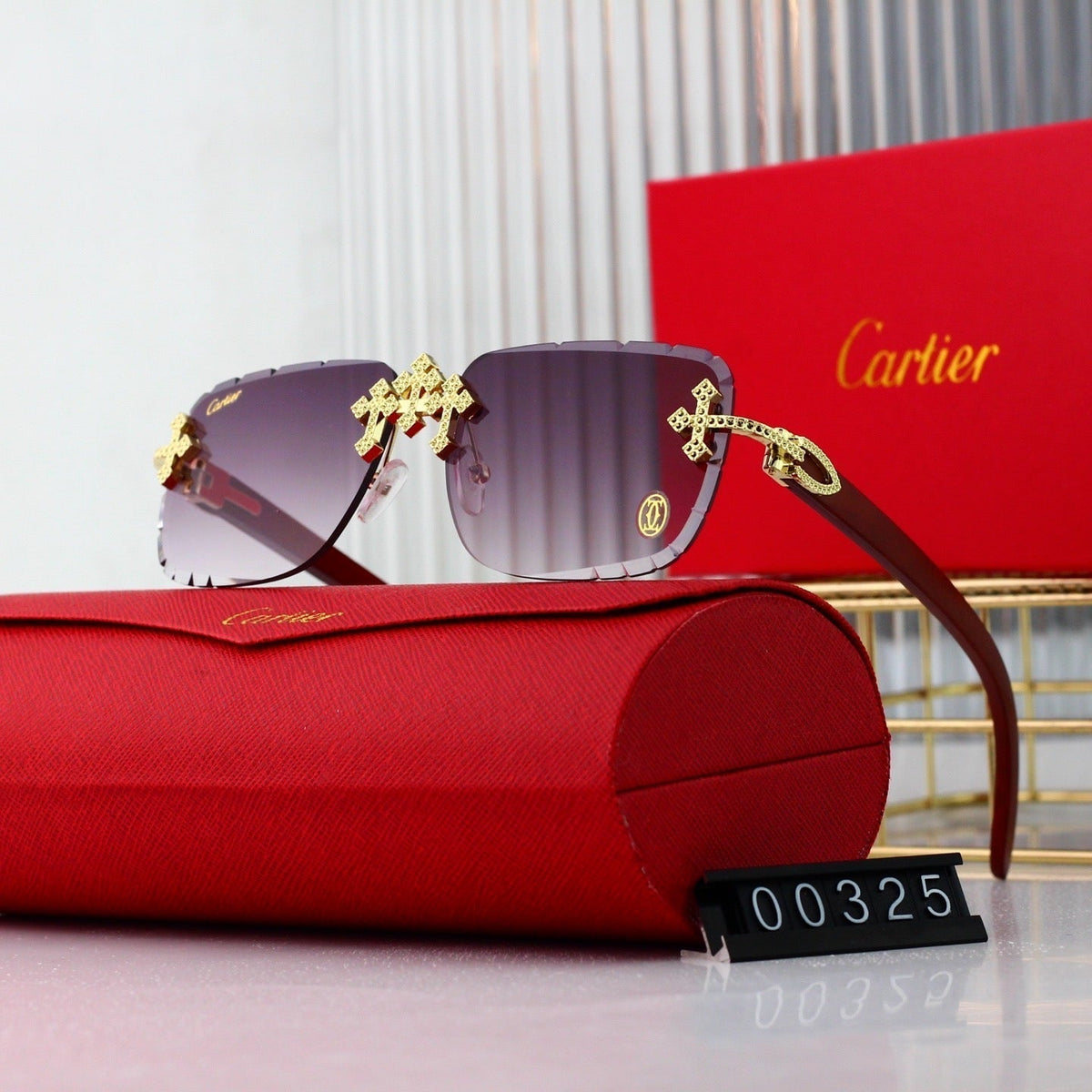 Vintage Goldkreuz Randlose Sonnenbrille
