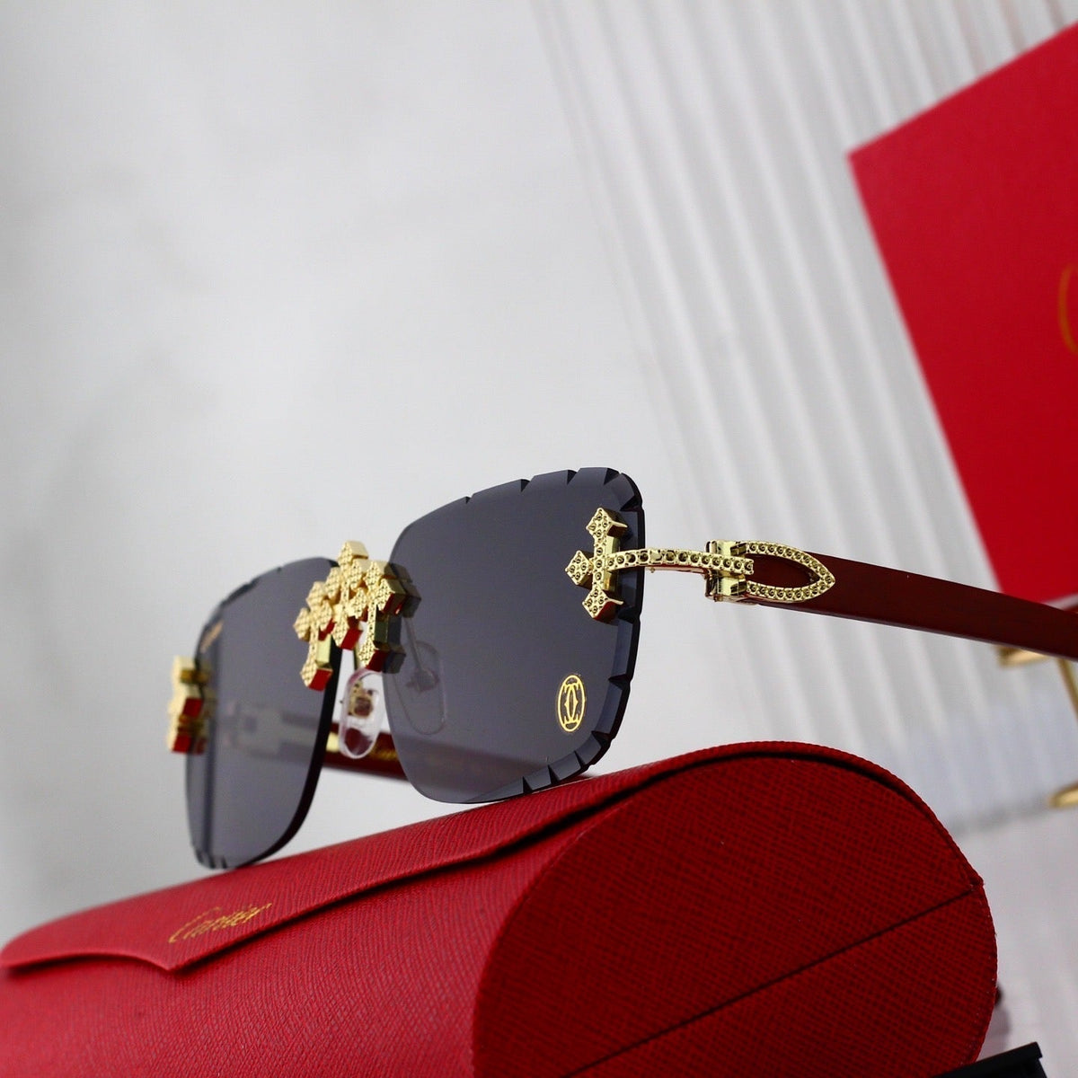 Vintage Goldkreuz Randlose Sonnenbrille