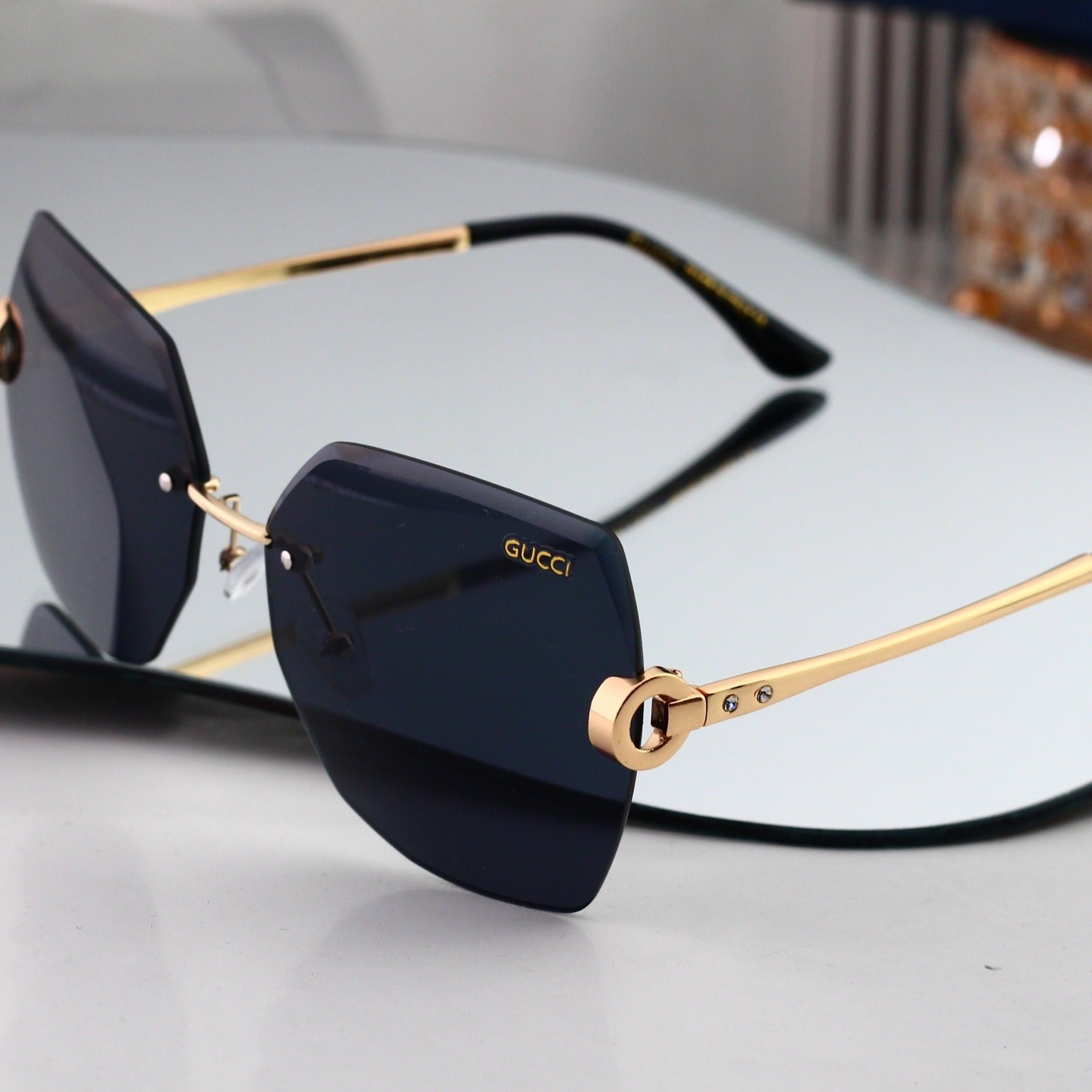 6 Color Rimless Round Logo Decor Sunglasses 4019