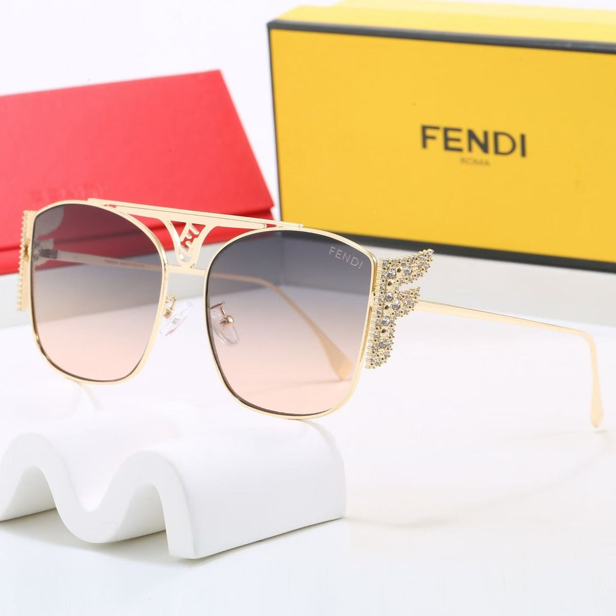 7 Farben Strass Doppelt Steg Eckige Sonnenbrille