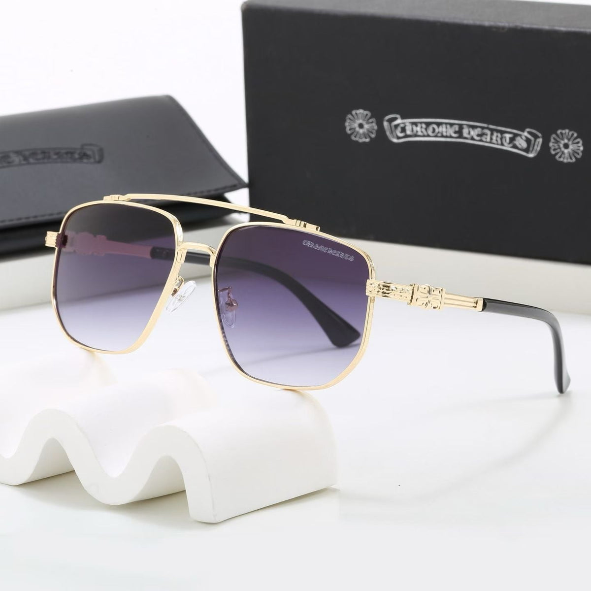 Doppelsteg-Sonnenbrille mit quadratischen Gläsern, UV400 polarisierte Mode-Sonnenbrille