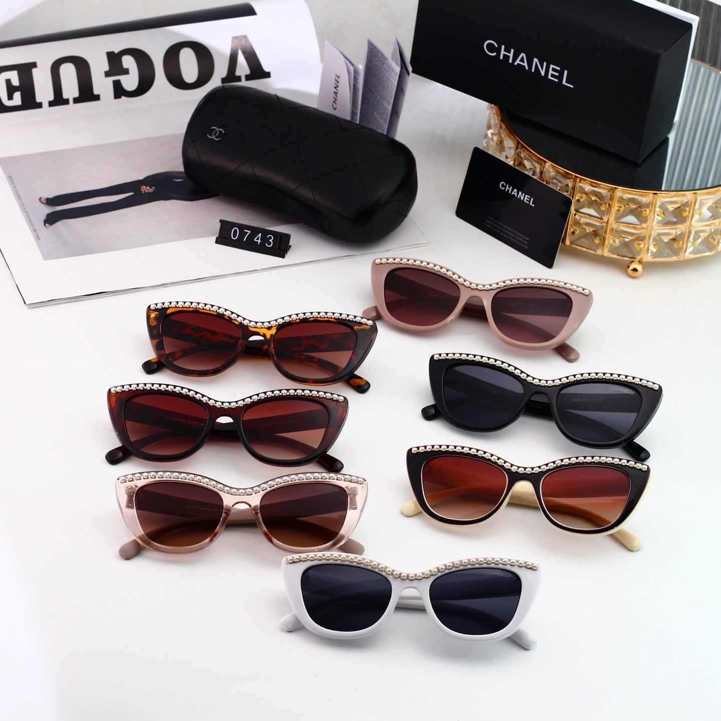 7 Color Pearl Cat Eye Sunglasses 0743