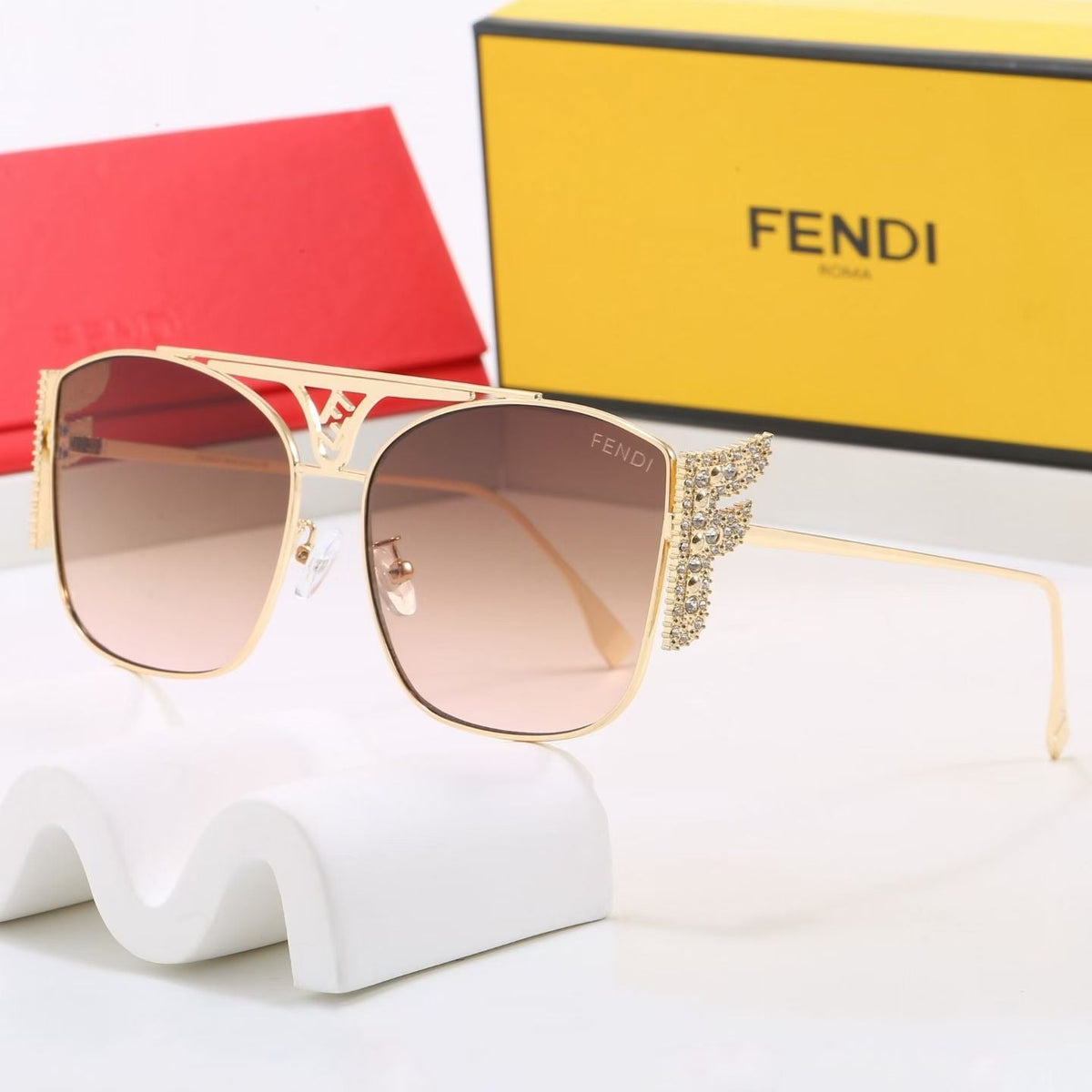 7 Farben Strass Doppelt Steg Eckige Sonnenbrille