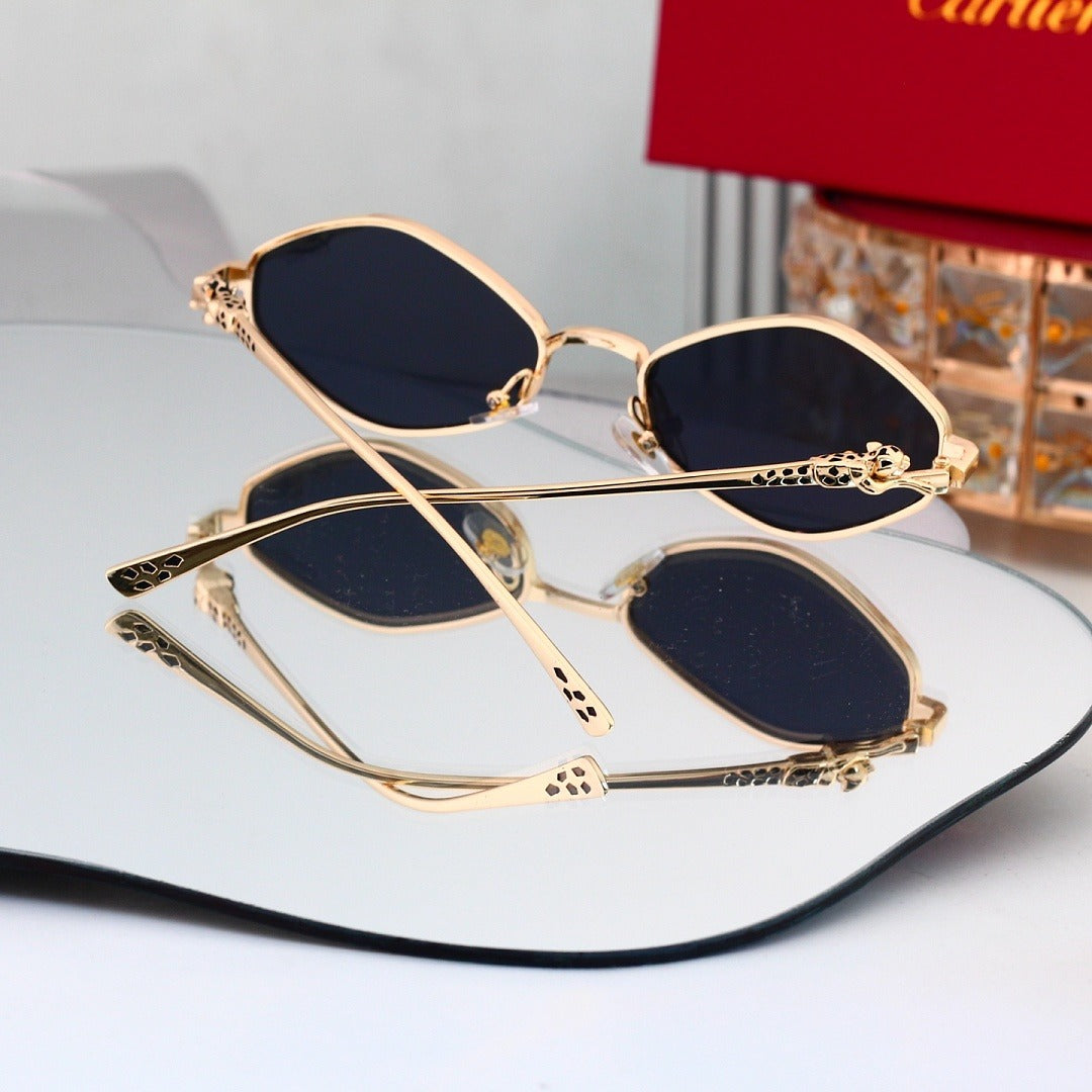Ovale Sonnenbrille mit Metallrahmen, Leopard Head UV400 polarisierte Modebrille