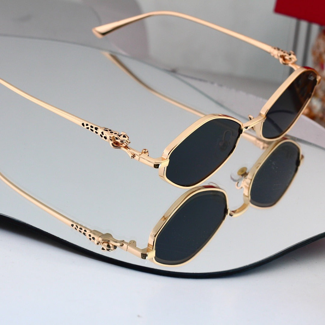 Ovale Sonnenbrille mit Metallrahmen, Leopard Head UV400 polarisierte Modebrille