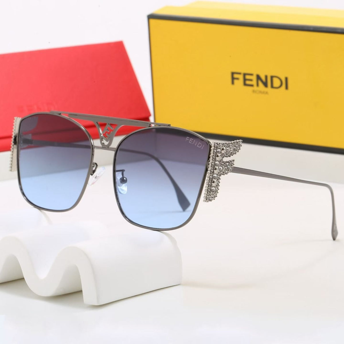 7 Farben Strass Doppelt Steg Eckige Sonnenbrille