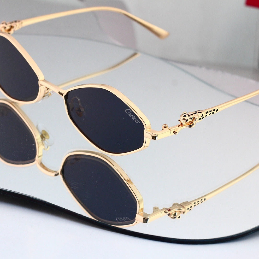 Ovale Sonnenbrille mit Metallrahmen, Leopard Head UV400 polarisierte Modebrille