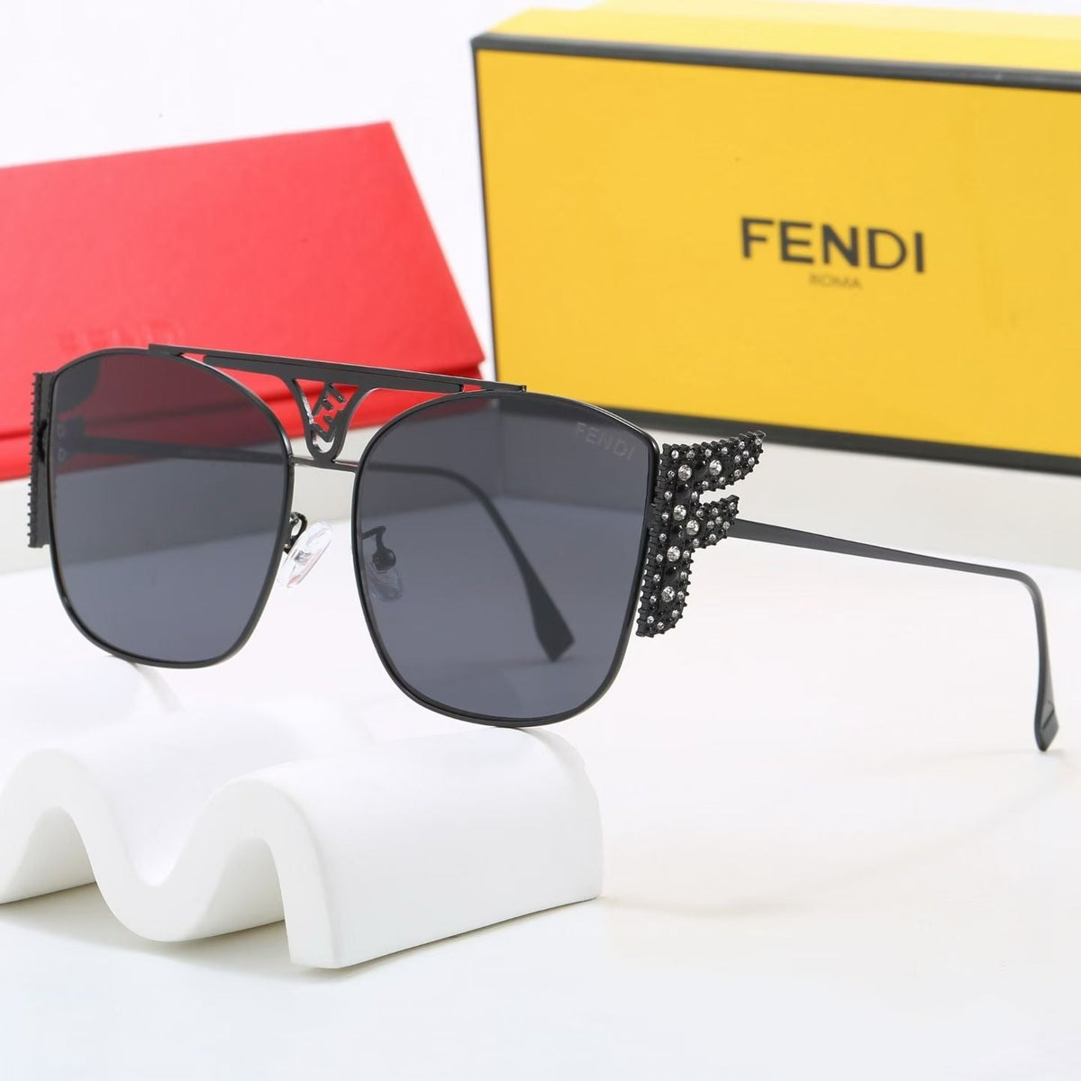 7 Farben Strass Doppelt Steg Eckige Sonnenbrille