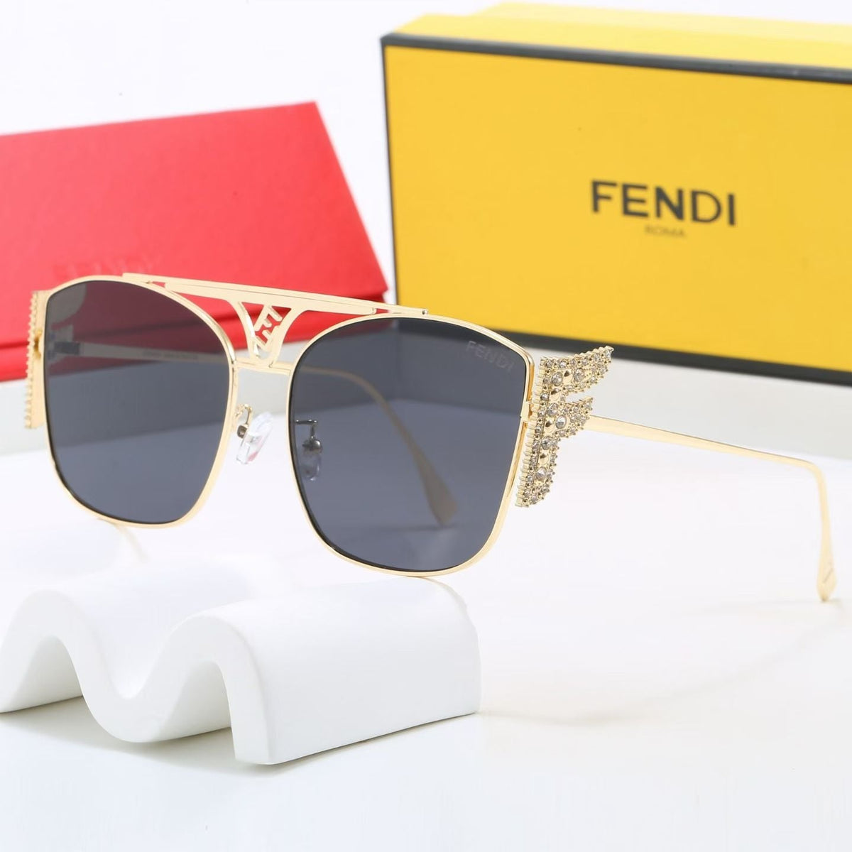 7 Farben Strass Doppelt Steg Eckige Sonnenbrille
