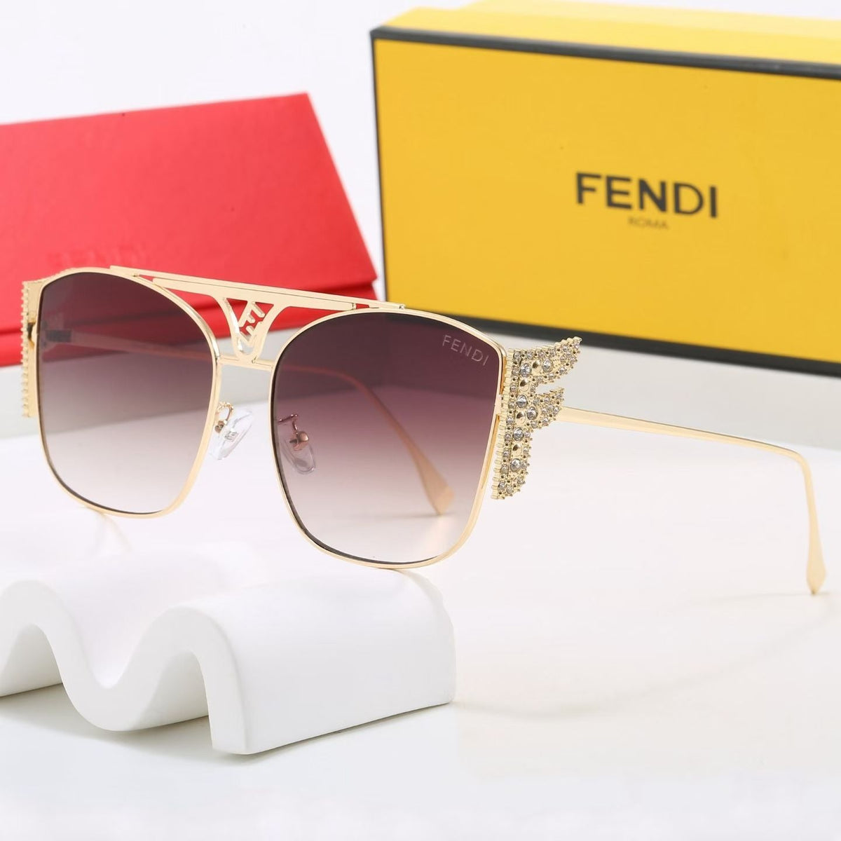 7 Farben Strass Doppelt Steg Eckige Sonnenbrille