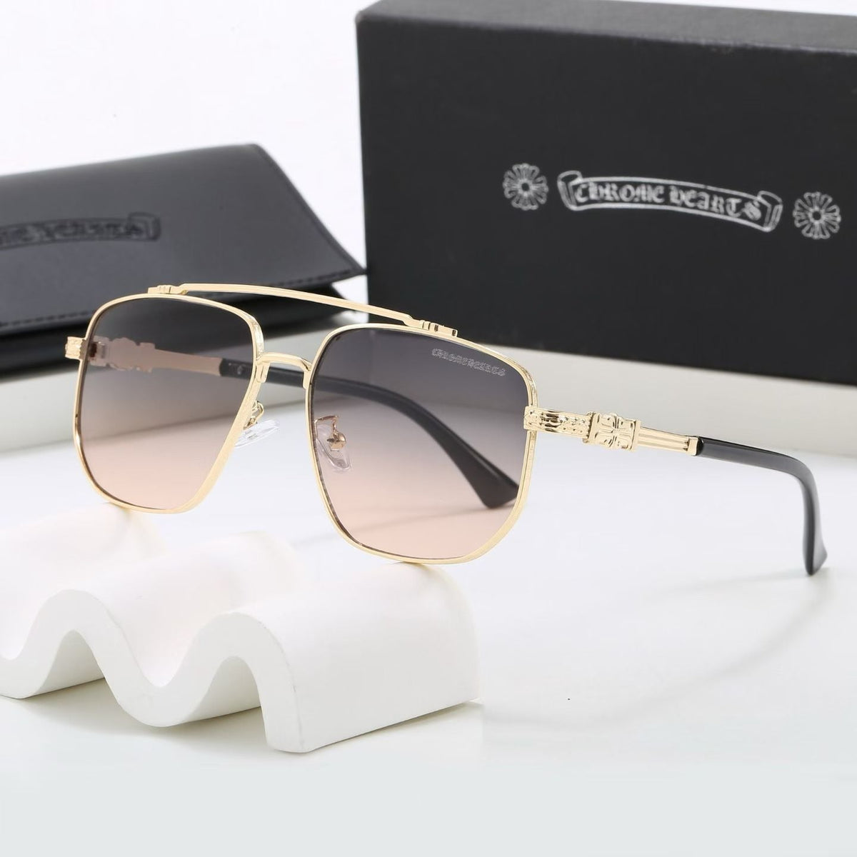 Doppelsteg-Sonnenbrille mit quadratischen Gläsern, UV400 polarisierte Mode-Sonnenbrille