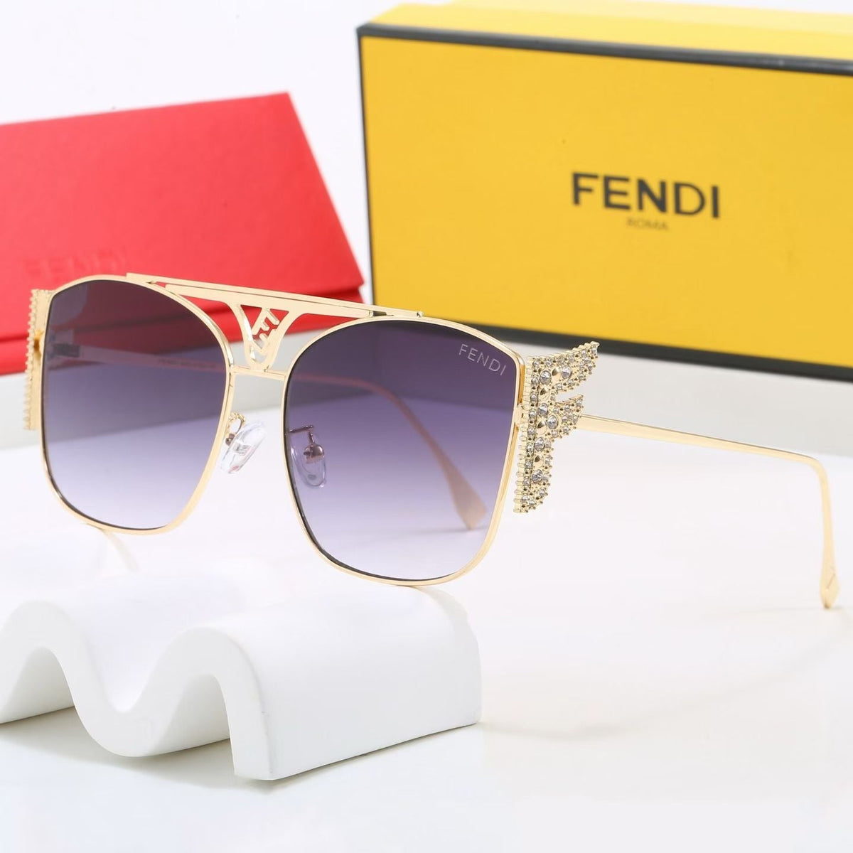 7 Farben Strass Doppelt Steg Eckige Sonnenbrille