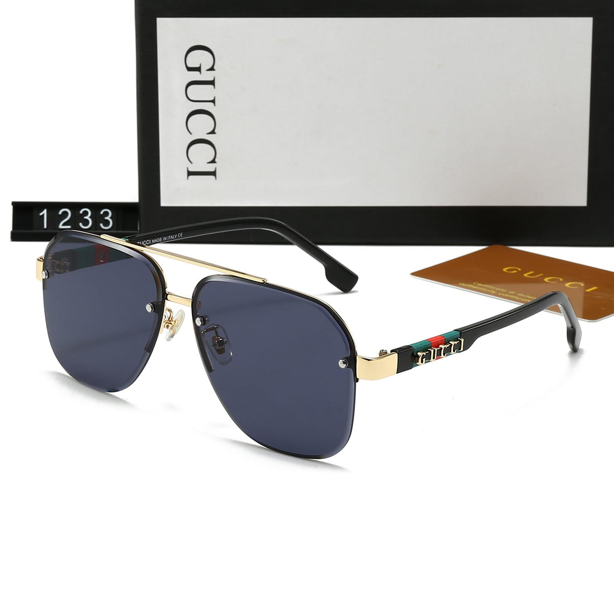 Unisex Doppelsteg-Sonnenbrille aus Metall mit Buchstaben