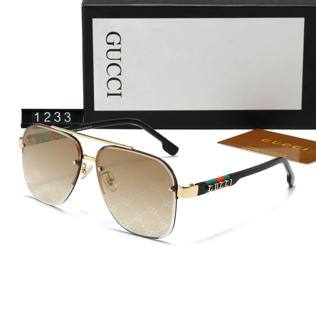 Unisex Doppelsteg-Sonnenbrille aus Metall mit Buchstaben