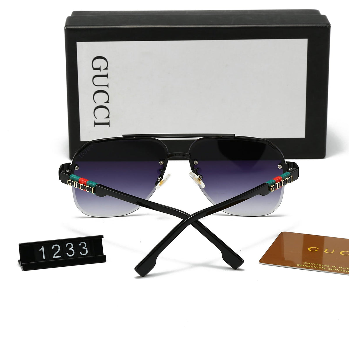 Unisex Doppelsteg-Sonnenbrille aus Metall mit Buchstaben