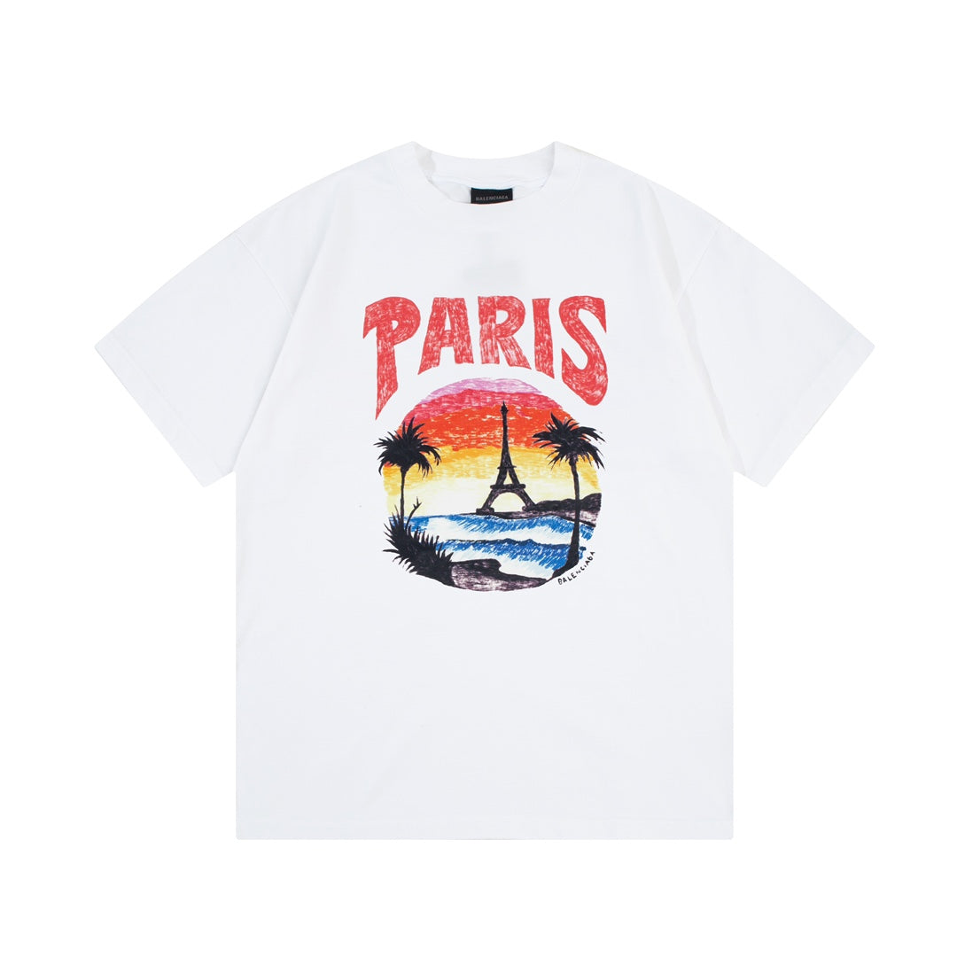 T-Shirt mit Sonnenuntergangsturm-Print